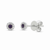 0.05ct Diamond and 0.11ct Blue Sapphire 14k White Gold Stud Earring